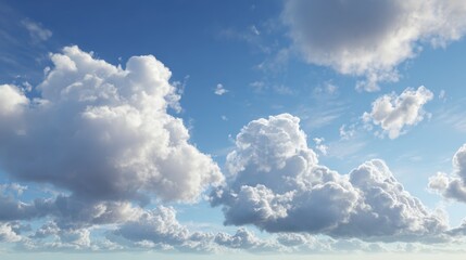 Skyward Gaze: Fluffy cumulus clouds float gently against a vibrant blue canvas, forming a picturesque scene of serenity and airiness, invoking a sense of calm and freedom.