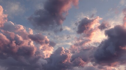 Celestial Canvas: A breathtaking display of nature's artistry unfolds, with fluffy clouds painted in hues of pink, purple, and gold. Capture the sublime beauty of the sky.