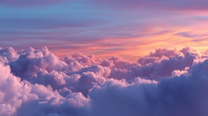 Heavenly Vista: A breathtaking vista of vibrant sky, where pastel hues dance across a sea of fluffy clouds, evoking feelings of peace and wonder.