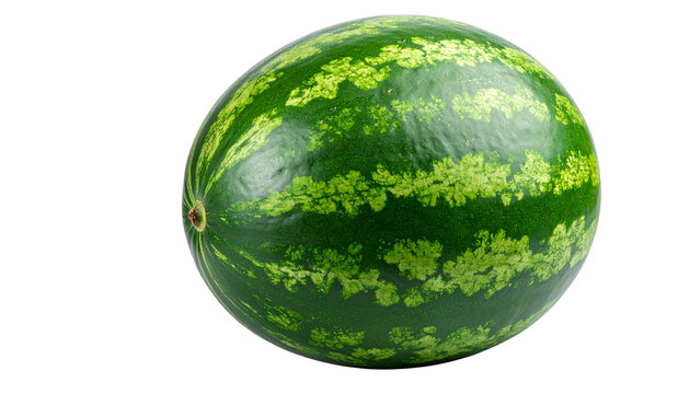mmm - Whole Green Watermelon with Striped Skin Isolated on Transparent Background PNG