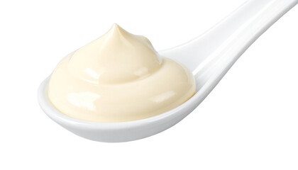  Creamy Mayonnaise on Spoon Isolated on Transparent Background PNG