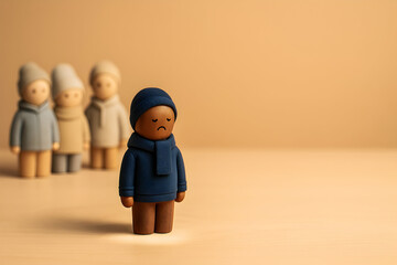 Lonely figure feeling excluded with group in background