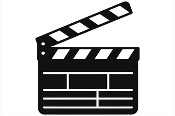 Fototapeta premium Clapperboard flat icon. Movie slate symbol for film production, cinema, and video making. Black and white vector illustration for web design, app, UI, or presentation.