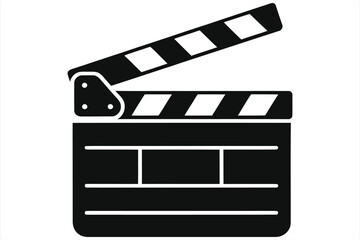 Fototapeta premium Black film slate icon. Open clapperboard symbol for movie production and cinema. Minimalist vector illustration isolated on a white background for graphic design and entertainment media.