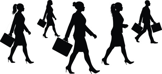 Business professionals walking silhouettes, corporate teamwork concept, gender diversity in workplace, career success, office employees with briefcases, professional attire, leadership, equality, 