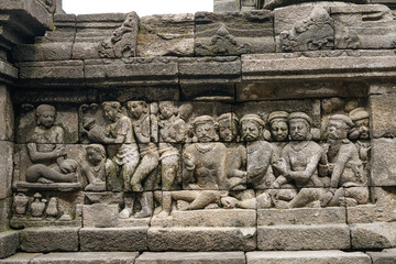 Historic wall carvings at Borobudur, Central Java heritage