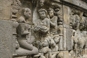 Historic wall carvings at Borobudur, Central Java heritage