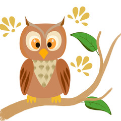 Flat vector illustration. Cute surprised owl. Children illustration on white background.
