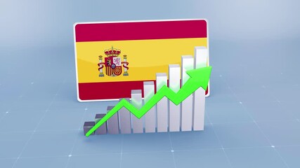 Spain Flag with Upward Trend Bar Chart and Green Arrow - Powered by Adobe