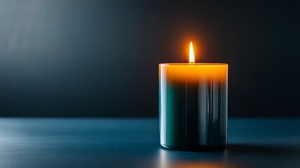prayer candle with gentle smoke rising, set against dark wooden altar