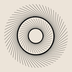 Naklejka premium Abstract geometric spiral pattern with thin black lines on a light beige background