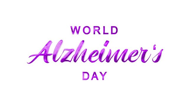 World alzheimer's day text animation in purple, suitable for social media posts, awareness campaigns, blog headers, and health care related designs.