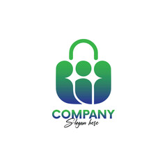 Modern community shopping bag logo design in gradient green and blue for brand identity and creative business marketing solutions