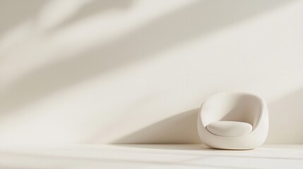 A minimalist white chair is positioned against a softly lit wall, showcasing a serene and modern aesthetic.