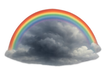 Naklejka premium Rainbow arching over dark storm clouds, symbolizing hope, contrast, change, and overcoming adversity on transparent background