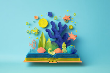 Naklejka premium open book with emerging d graphics brings nature and planet ecosystems to life