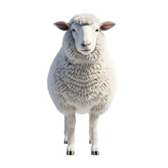 Fototapeta premium A fluffy white sheep standing facing forward, isolated on a transparent background, showcasing its thick wool and gentle expression, perfect for agricultural or natural themes
