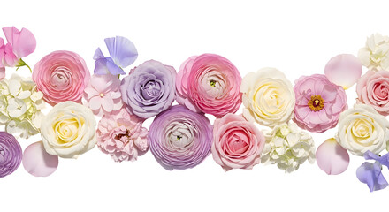 Floral Arrangement with Roses, Carnations, and Petals on White Background