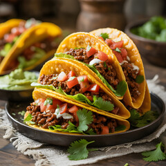 Delicious and authentic mexican keto tacos filled with seasoned ground beef, fresh lettuce, diced tomatoes, and cilantro, served on a plate with guacamole