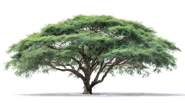 Majestic Acacia tree with sprawling branches isolated on white background