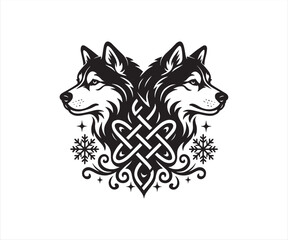 Siberian Husky Heart Tribal Tattoo Design | Ornamental Dog Love Vector Illustration