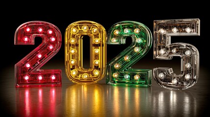 Brightly lit numbers representing the year 2025 in festive colors for celebration and events