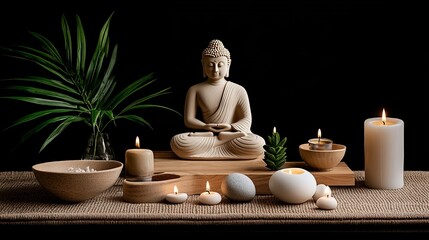peaceful temple with statue of Buddha and candles.