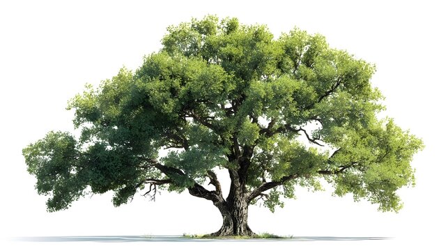 Majestic oak tree with lush green leaves isolated on white background - Powered by Adobe