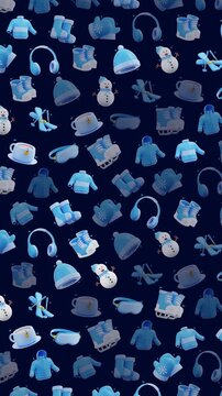 4K Cute Winter Accessories Pattern Falling Vertical Seamless Loop Animation