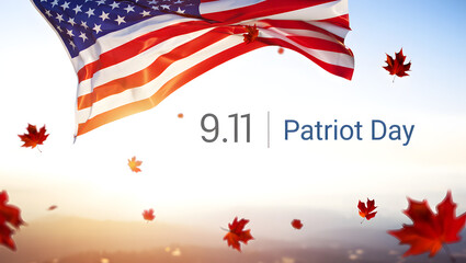 Remembering patriot day with american flag and falling leaves