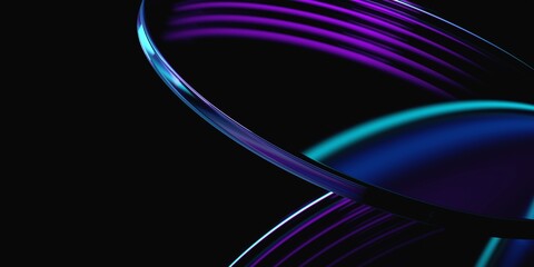 Abstract purple and blue glass shapes on a black background, 3d render