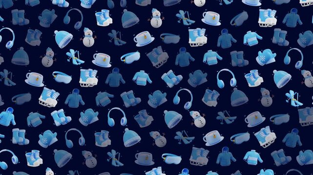 4K Cute Winter Essentials Seamless Pattern 3D Animation Background Loop