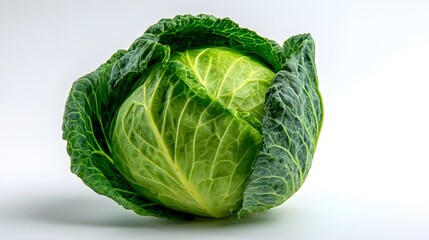 Obraz premium Fresh Green Cabbage Head close up on a clean white background
