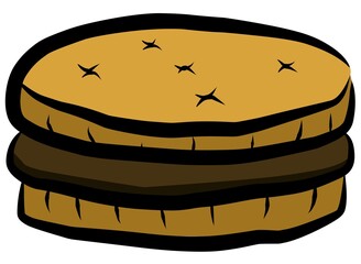 Colorful illustration of chocolate sandwich biscuit, sweet dessert snack in cartoon style.