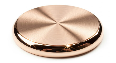 Elegant Copper Disc with Radiant Reflection on White Background