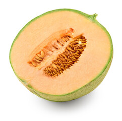 Sliced cantaloupe melon isolated on white background. clipping path