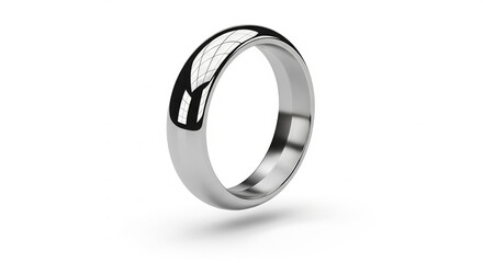 Iridescent futuristic metallic ring with unique geometric engravings, reflecting vibrant colors and modern design aesthetics as a symbol of technological elegance