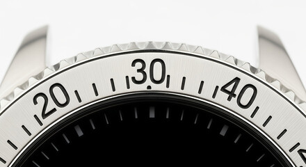 Close-up view of a precision watch bezel, featuring clear numerical markings and minute divisions, emphasizing meticulous craftsmanship and functional aesthetic