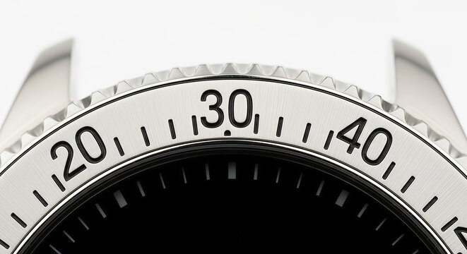 Close-up view of a precision watch bezel, featuring clear numerical markings and minute divisions, emphasizing meticulous craftsmanship and functional aesthetic