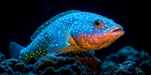 Fototapeta premium Rare Napoleon wrasse swims in vibrant coral reef waters Generative AI