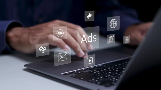 Digital marketing online sales concept. Planning, advertising marketing strategies, target social media native, ads, advertisers.