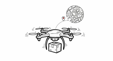 Drone delivering package with map tracking.