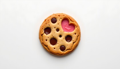 A cookie with icing designs resembling various elements on a white background.
