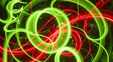 Neon Light Trails Abstract Background Green Red Swirls Dynamic Energy Art Design Concept