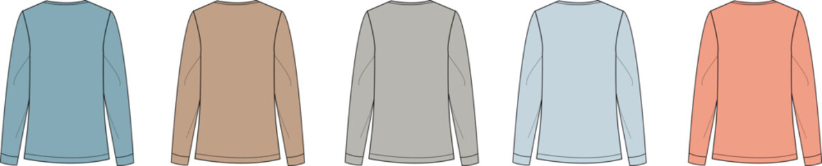 Collection of illustrated long-sleeve turtleneck shirts in a diverse palette of soft, muted colors. These comfortable and versatile pullovers are perfect for modern fashion and layering