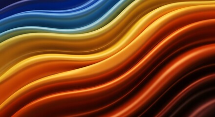 Abstract flowing waves of vibrant colors, blending from deep blue through yellow and orange to fiery red, creating a dynamic and energetic visual texture with a sense of movement and depth