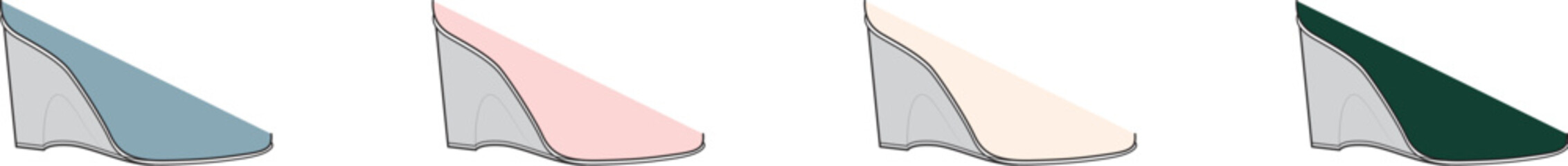 Four abstract, minimalist, geometric triangular swatches in pastel shades with soft shadows and a clean white background