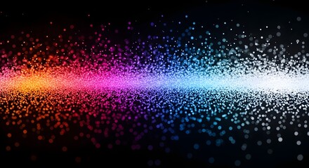 Abstract glowing particles in a spectrum of vibrant colors, from warm orange and red to cool blue and white, creating a dynamic light streak against a dark background, symbolizing energy and movement