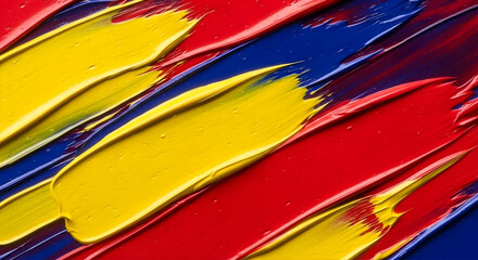 Thick Vibrant Paint Strokes Texture Primary Colors Red Yellow Blue Macro View