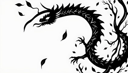 Fototapeta premium A captivating scene featuring a dragon like creature entwined around a tree with a unique black and white color scheme